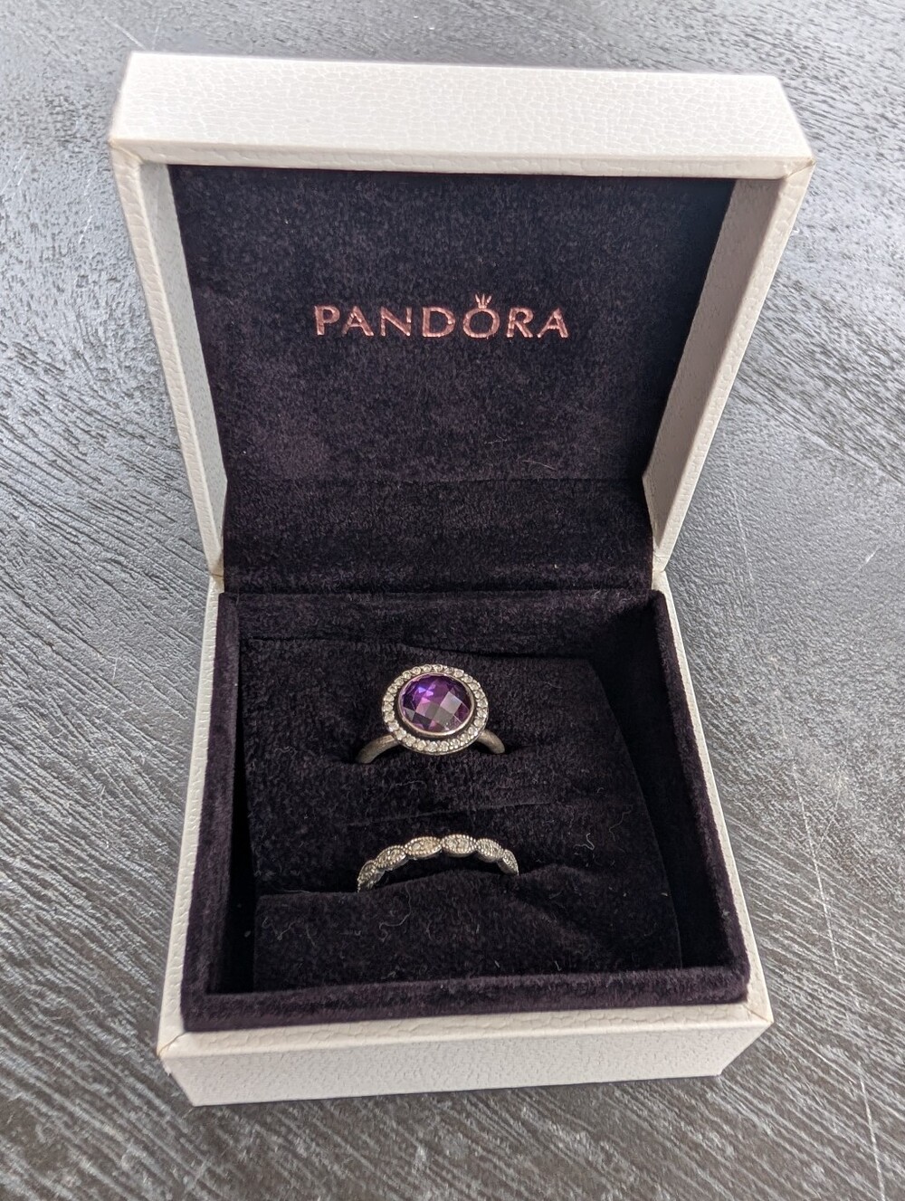 Pandora Ring Set - Brilliant Legacy & Sparkling Leaves Stacking Rings Size 7.5